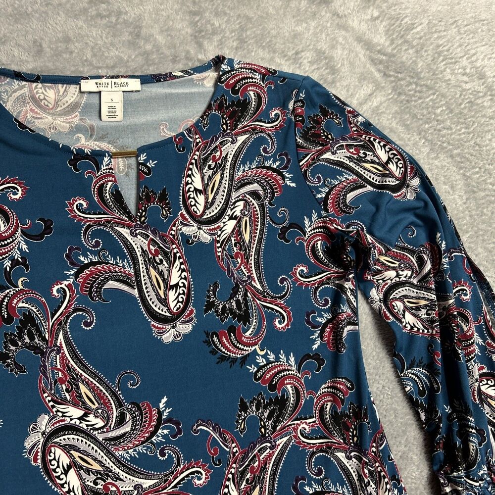 White House Black Market Paisley Womens Shirt Top Boho Hippie Gypsy Y2K Long S - Picture 3 of 13